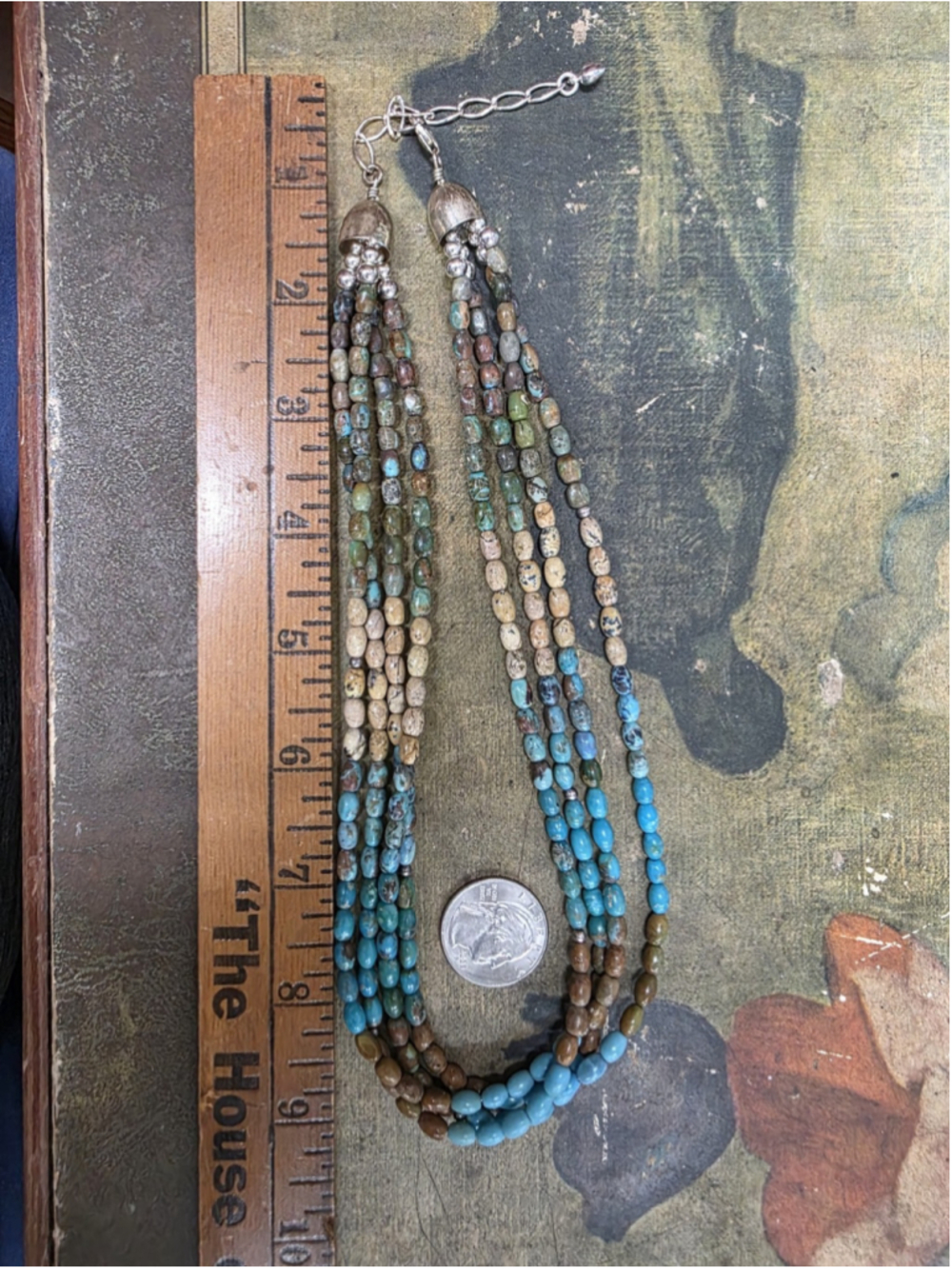 Jay King DTR Sterling Silver Multi Strand Turquoise Jasper Rice Bead Necklace 75